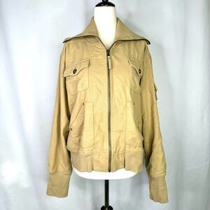 Columbia zip front jacket bomber varsity brushed flannel camel tan Large